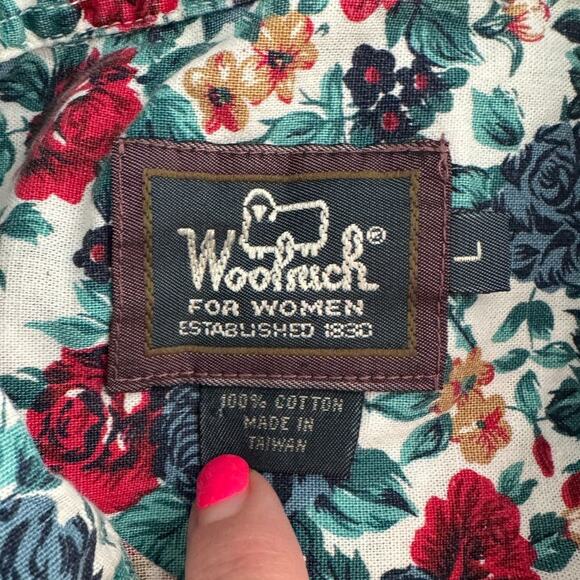 Vintage Woolrich 100% cotton floral rose button down shirt blouse size large L - Picture 5 of 7